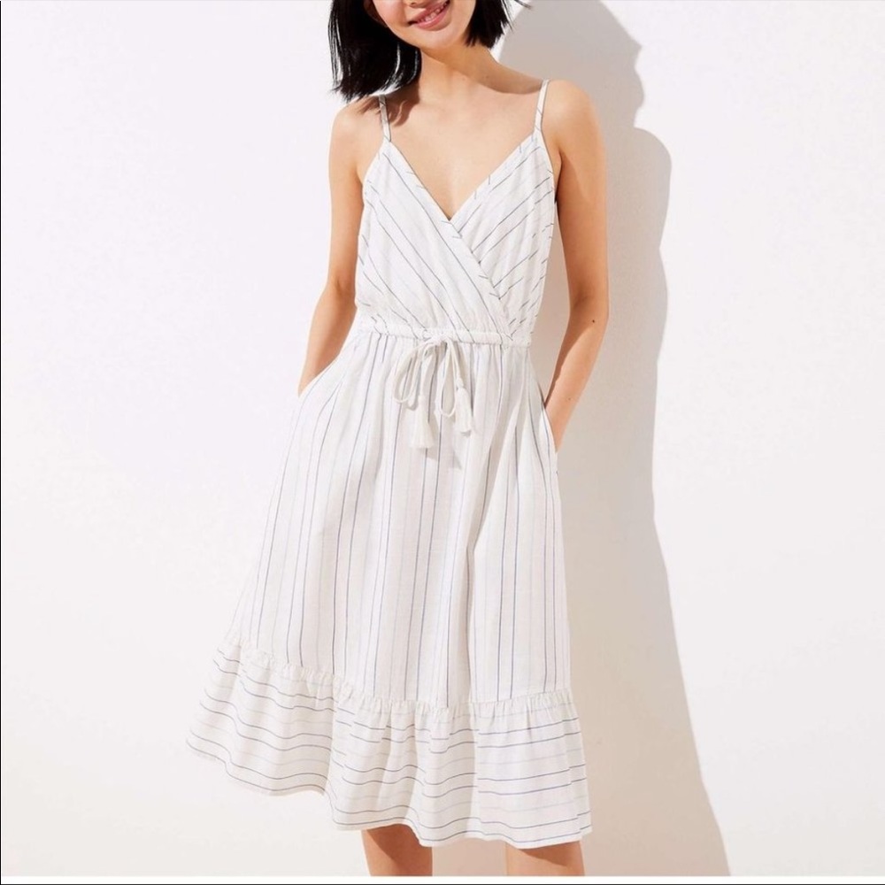 Loft Shimmer Shine Stripe Strappy Pocket Dress